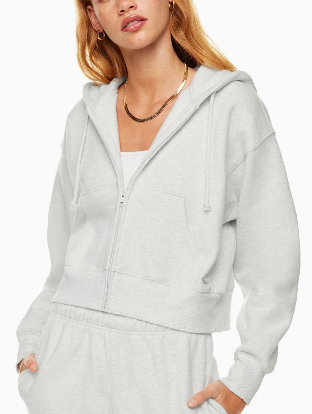 Aritzia TNA Gray Cozy Fleece Boyfriend Crop Zip Up Hoodie Sweatshirt